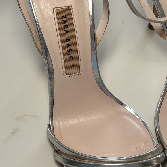 ZARA Basic Metallic Silver Strappy Heels - EU 37 - Picture 5 of 8